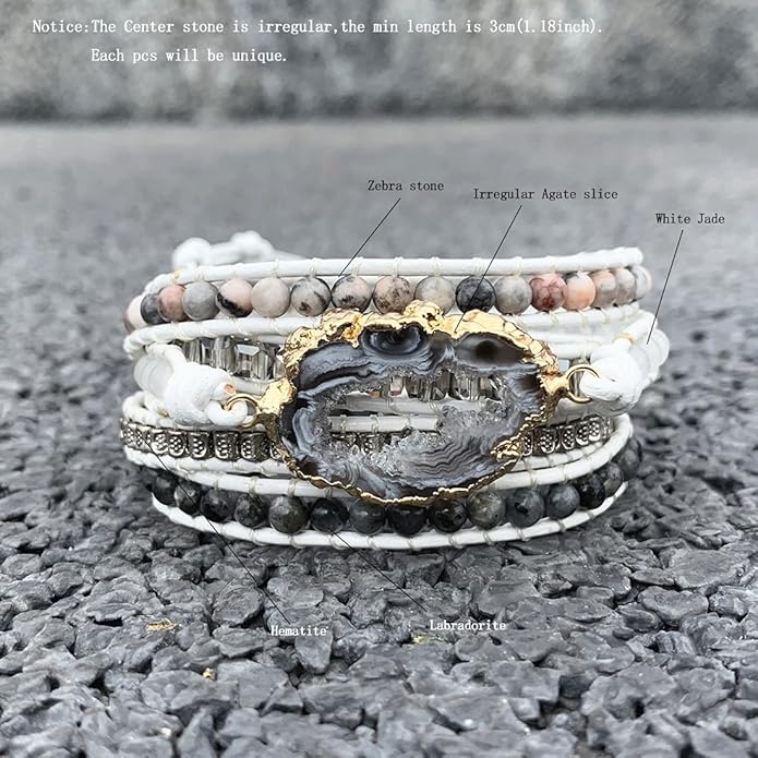 YGLINE Boho Handmade Wrap Leather Tube Crystal Stone Bracelet for Women