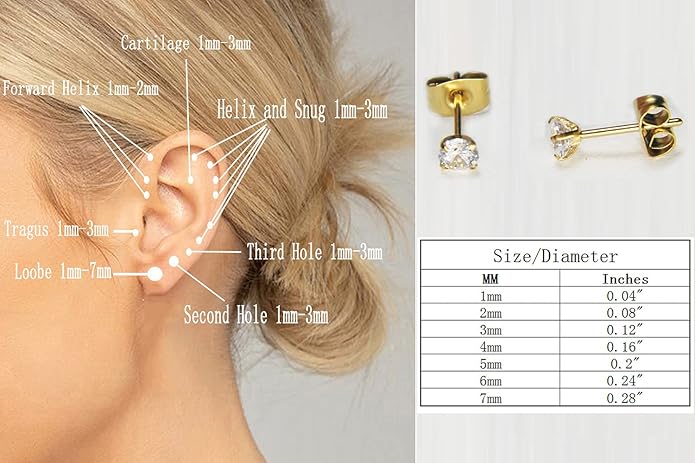 14K Gold Filled Polished Small CZ Pearl Ball Stud Earrings Set for Women Men 20G Surgical Steel Hypoallergenic Piercing Studs for Sensitive Ear, Pack of 6 Pairs