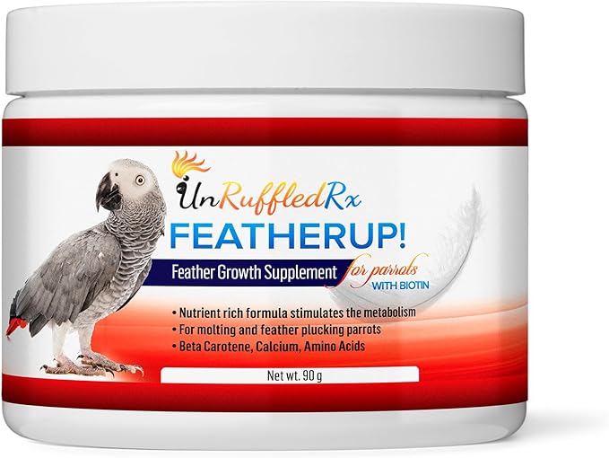 FeatherUp! Bird Vitamins with Biotin for Beautiful Plumage - Feather Growth Supplements for Parrots - 90 gm - 240 Servings-PurrikoPets