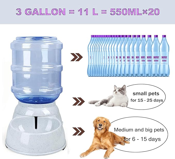 Dog Water Bowl Dispenser,3 Gallon/ 11L Pet Water Dispenser Station for Large Dogs and Cats,Gravity Automatic Feeder,Large Size Dog Drinking Fountain-PurrikoPets