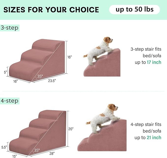 Dog Steps for Small Dogs, 4-Step Pet Ramp Stairs for High Beds and Sofa, Non-Slip Pet Stairs for Small Dogs and Cats, Removable and Easy to Clean Cover, Pink-PurrikoPets