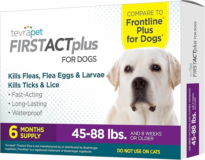FirstAct Plus Flea Treatment for Dogs, Large Dogs 45-88 lbs, 6 Doses, Same Active Ingredients as Frontline Plus Flea and Tick Prevention for Dogs-PurrikoPets