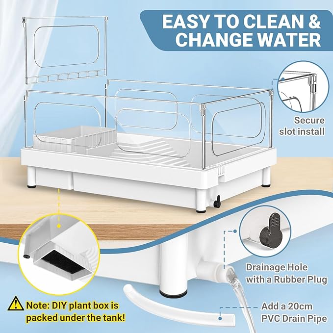 GOZILLA Small Turtle Tank Kit(Tank+Lamp+Filter), Acrylic Turtle Starter Kit with Adjustable Lamp, Reptile Habitat and Terrarium with Multi-Functional Areas for Small Reptiles. (White Kit)-PurrikoPets