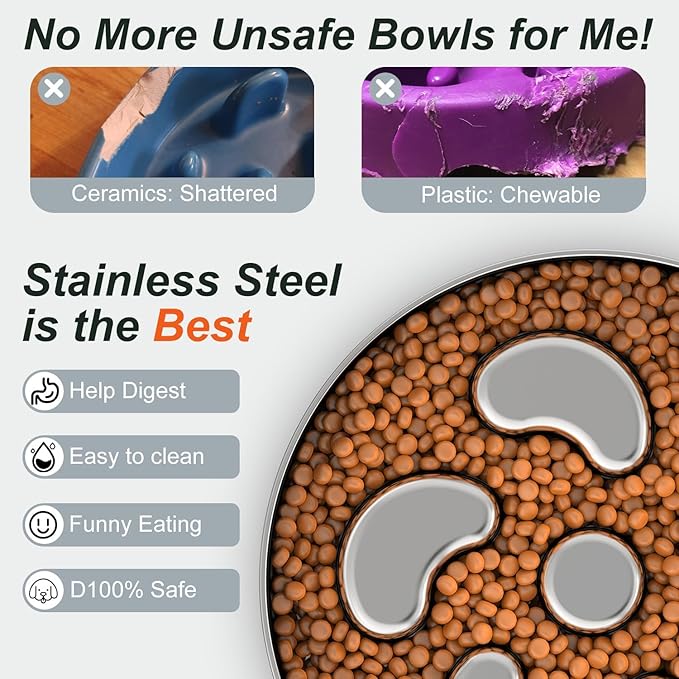 2Pack Slow Feeder Dog Bowls, Double-Layer Food-Grade Stainless Steel, Heavy Duty with Non-Slip Rubber Base, 2Cups Capacity for Small and Medium Dogs to Slow Down Eating-PurrikoPets