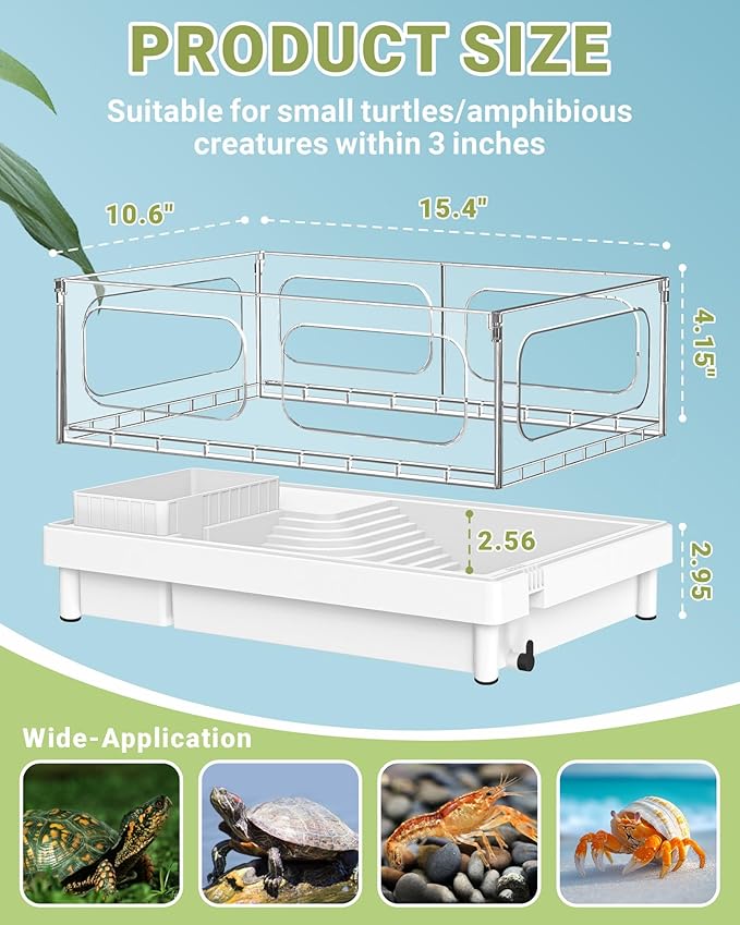GOZILLA Small Turtle Tank, Acrylic Turtle Tank Starter Kit, Reptile Habitat and Terrarium with Multi-Functional Areas for Tortoise, Crab, Crayfish, Small Reptile.(Black Tank)-PurrikoPets
