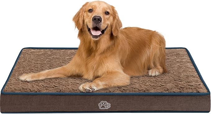 EMPSIGN Dog Bed Mat 41 Inch Reversible Warm & Cool,Washable Dog Crate Bed with Egg Crate Foam Support, Pet Sleeping Mat for Large Medium Small Dogs, Fluffy Kennel Pad(Brown)-PurrikoPets