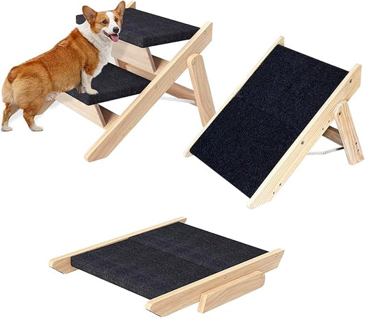 Dog Stairs/Ramp for Bed, Wooden Convertible Pet Steps, Portable Dog Ladder Up to 180 Pound for Elderly/Short-Legged Dogs, 2 Steps for Beds, Couch, Cars-PurrikoPets