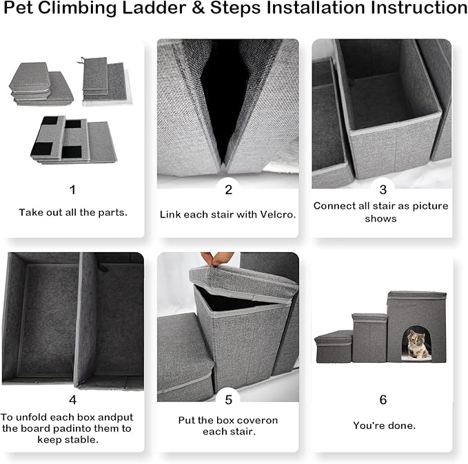 Dog Stairs with Storage Dog Steps for High Beds 3-Step Pet Stairs Ramp with Storage Box and Condo for Small Dogs Cats Pets-PurrikoPets
