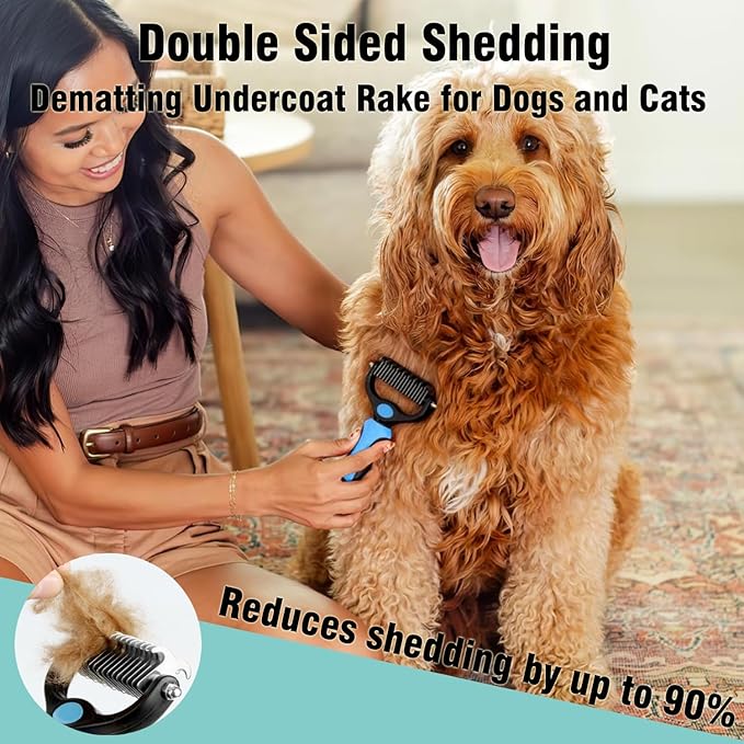 3PCS Dog Grooming Brush - Dog Brush for Shedding Massaging Bathing - Double Sided Shedding, Dematting Undercoat Rake - Self Cleaning Slicker Comb for Dogs and Cats with Long or Short Coats-PurrikoPets