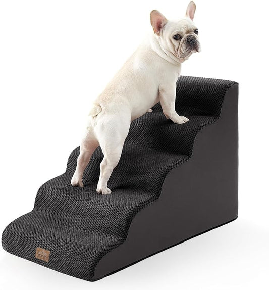 Extra Wide Dog Stairs 19.7" Width, Large Pet Step for Small Medium Dog, Puppy or Cat, Ramp for High Bed or Car, High Density Foam Ladder, Stable, 5 Step, 19.7x33x22.4 inch, Black-PurrikoPets