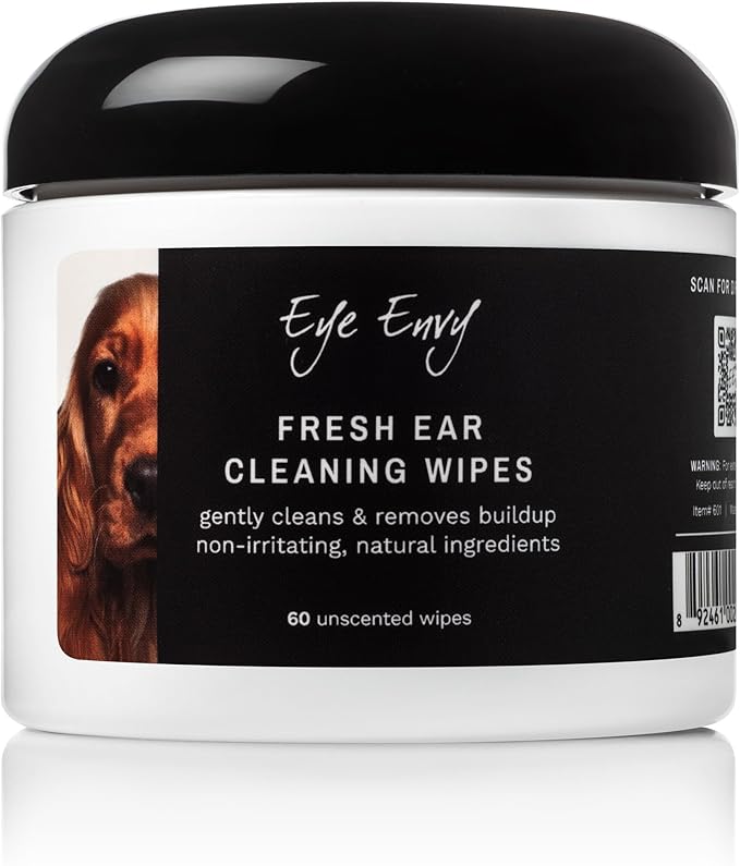 Eye Envy Fresh Ear Cleaning Wipes for Dogs. Made in The USA from Natural Ingredients. Unscented. Prevents Infections. Safe and Non-Irritating. Removes Dirt, Debris, and Wax buildup. 60 Count.-PurrikoPets