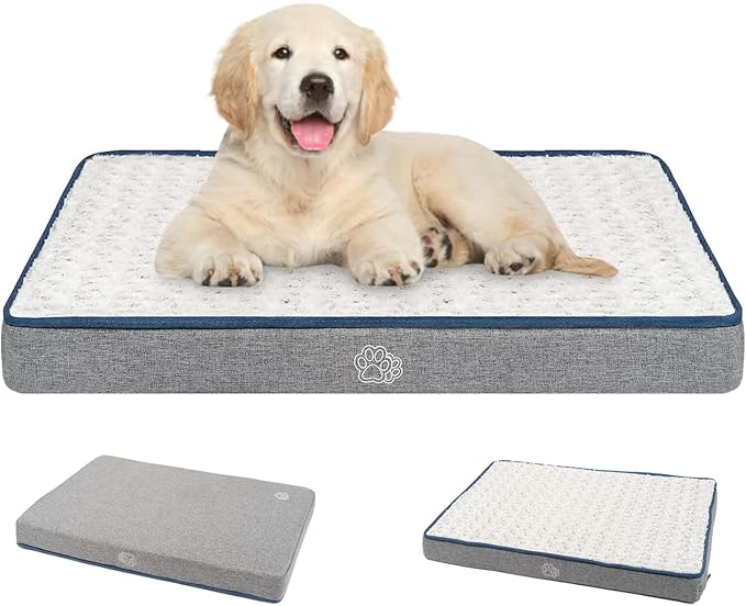 EMPSIGN Reversible Cool and Warm Dog Bed for Crate Pad, Pet Beds with Washable and Removable Cover, Dogs Crate Beds Sleeping Mats, Beds for Dog Crate for Large Medium Small Dogs, Grey-PurrikoPets