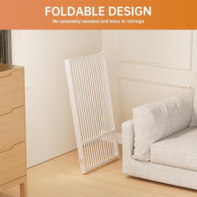 Full Metal Freestanding Dog Gate with Door, 36''Height Foldable Pet Dog Fence for Indoor & Outdoor, 2 Panels Extra Wide Free Standing TallDog Gates for Doorways,House,Stairs,Porch,Deck,Yard-PurrikoPets