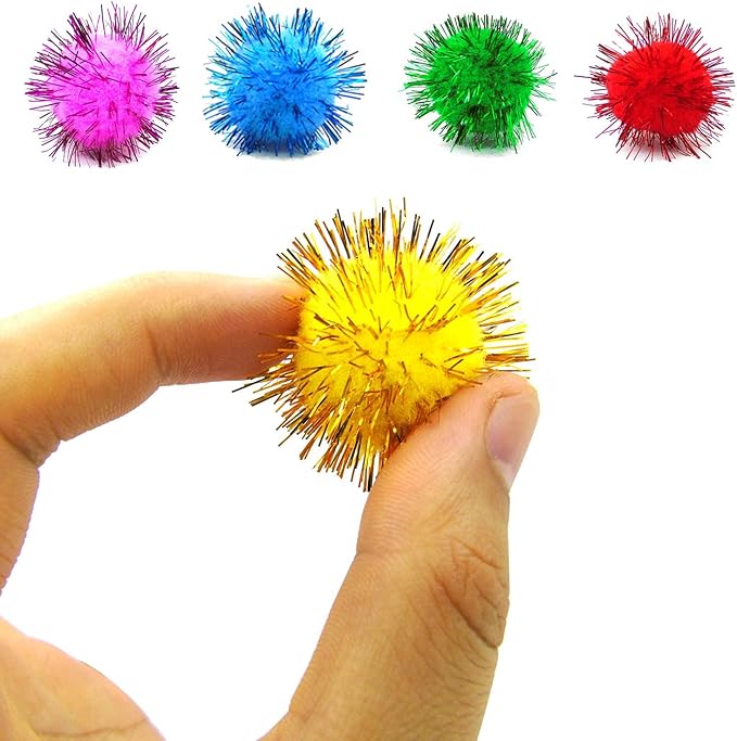 80 Pieces Cat Sparkle Balls Assorted Color 1 Inch Pom Poms Tinsel Cat Ball Toy Puff Balls Glitter Ball for Cats Kitten Toys for Indoor Cats and Crafts-PurrikoPets