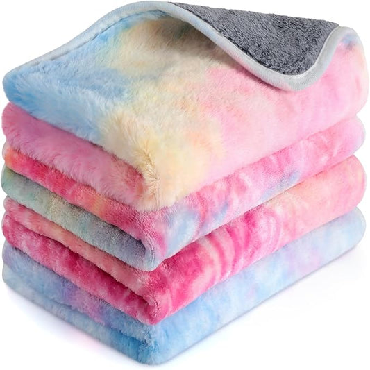 4 Pcs Waterproof Guinea Pig Blankets Washable Small Animal Fleece Bedding Absorbent Guinea Pig Cage Liners Reusable Pet Pee Pad Sleep Mat Pad Cover for Hamster Ferret (Tie Dye Pattern,24 x 16 Inch)-PurrikoPets