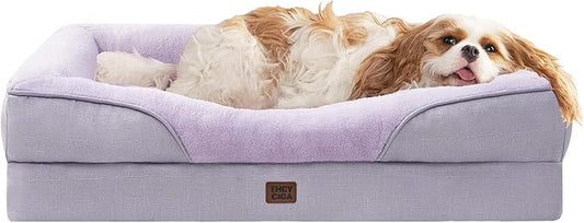 EHEYCIGA Memory Foam Dog Bed for Large Sized, Orthopedic Dog Sofa with Sides and Waterproof Liner, Washable Bolster Pet Couch with Removable Cover, 36x27x7 Inch, Purple-PurrikoPets