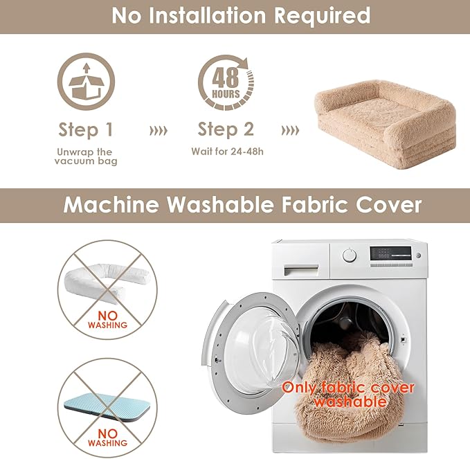 EHEYCIGA Foldable Dog Bed, Faux Fur Fluffy Dog Couch Bed, Orthopedic Calming Memory Foam Pet Bed for Small Dogs, Washable Soft Warm Pet Sofa Bed with Non-Slip Bottom, Camel, 40"x30"x6"-PurrikoPets