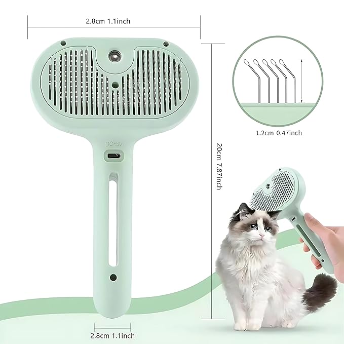 4 in 1 Cat Steam Brush: steam brush for cats, Grooming, Shedding, Mist Spray, Hair Removal Comb & Massager, USB Rechargeable Self Cleaning cat steam brushes for indoor cats - White-PurrikoPets