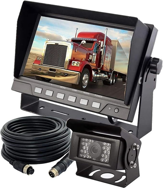 AHD 1080P 7" Wired Reverse Rear View Backup Camera System,Guide line,IP69K Waterproof IR Night Vision Camera, for Tractor/Truck/RV/Excavator/Caravan/Skid Steer/Heavy Equipment-PurrikoPets
