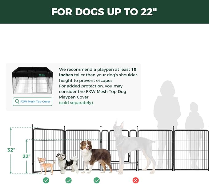 FXW Rollick Unleashed Dog Playpen for Indoor, Yard, RV Camping, 32 inch 16 Panels for Small and Medium Dogs, Black│Patented-PurrikoPets