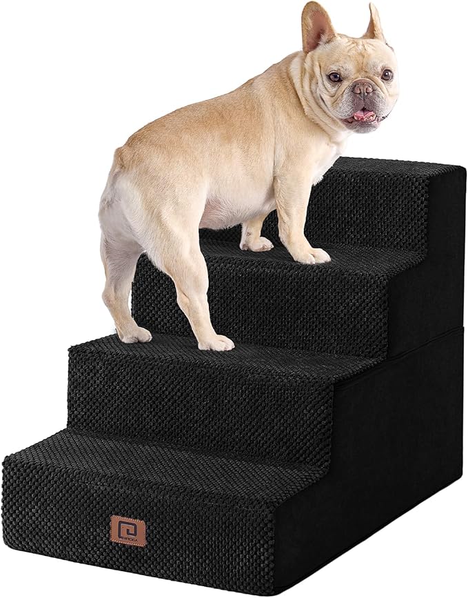 EHEYCIGA Dog Stairs for Bed 18" H, 4-Step Dog Steps for High Bed, Pet Steps for Small Dogs and Cats, Non-Slip Balanced Pet Ramp Indoor, Black-PurrikoPets