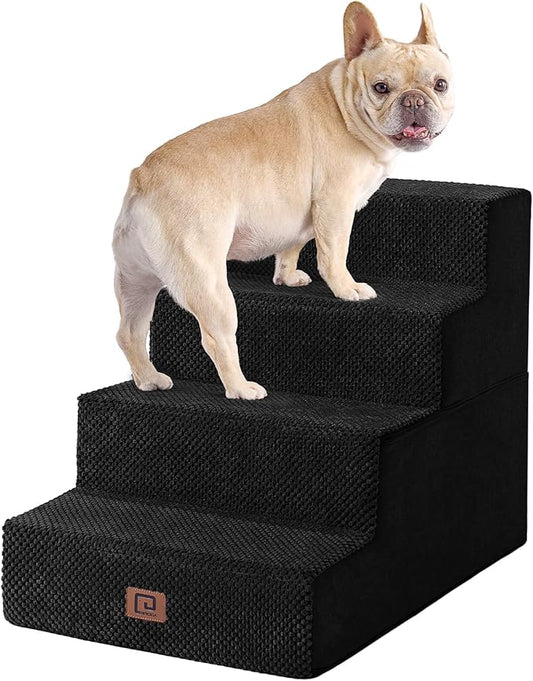 EHEYCIGA Dog Stairs for Bed 18" H, 4-Step Dog Steps for High Bed, Pet Steps for Small Dogs and Cats, Non-Slip Balanced Pet Ramp Indoor, Black-PurrikoPets