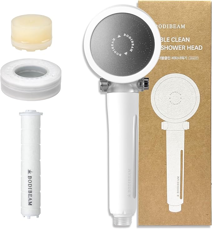 Filtered Handheld Shower Head with Vitamin C & Sediment Filter, High Pressure Water Flow, Water Saving, Reduces Chlorine for Dry Skin & Hair, On/Off Switch, Made in Korea, Spa-Like Shower- Pure White-PurrikoPets