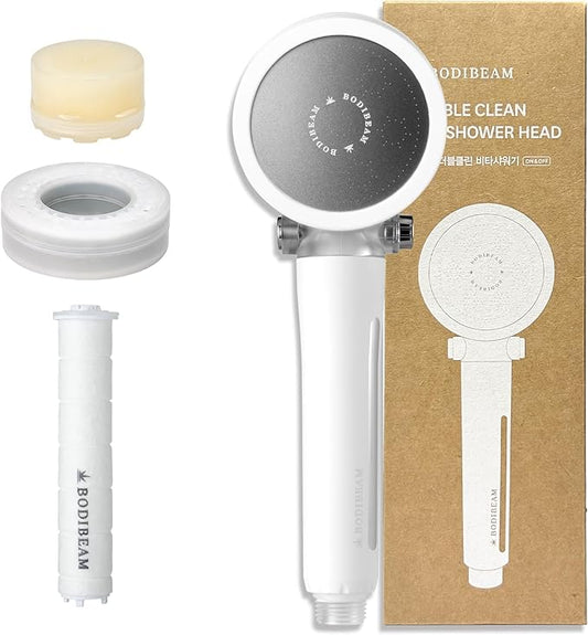 Filtered Handheld Shower Head with Vitamin C & Sediment Filter, High Pressure Water Flow, Water Saving, Reduces Chlorine for Dry Skin & Hair, On/Off Switch, Made in Korea, Spa-Like Shower- Pure White-PurrikoPets