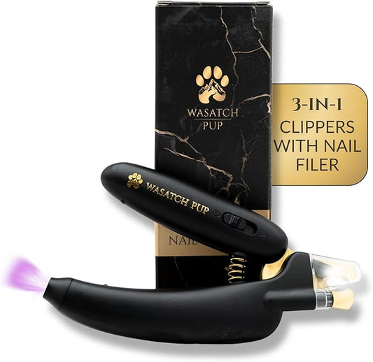 3-in-1 Dog Nail Trimmers and Pet Nail Clippers - Professional Grade with Stainless Steel Blades, LED & UV Light, and Nail Filer for Safety & Precise Toenail Pet Grooming - S to M Dogs-PurrikoPets