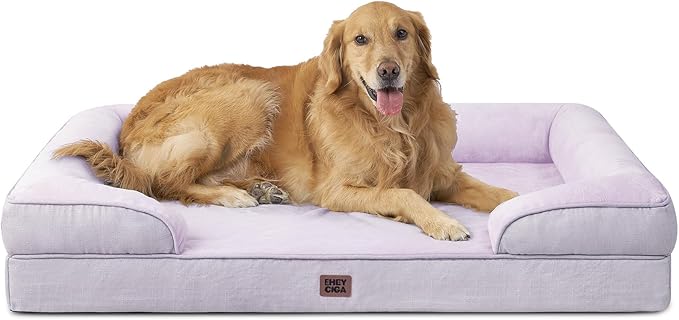 EHEYCIGA Orthopedic Dog Beds for Extra Large Dogs 44x32Inch, Waterproof Memory Foam XL Pet Bed with Sides, Non-Slip and Egg-Crate Foam Big Dog Couch Bed with Washable Removable Cover, Lilac-PurrikoPets