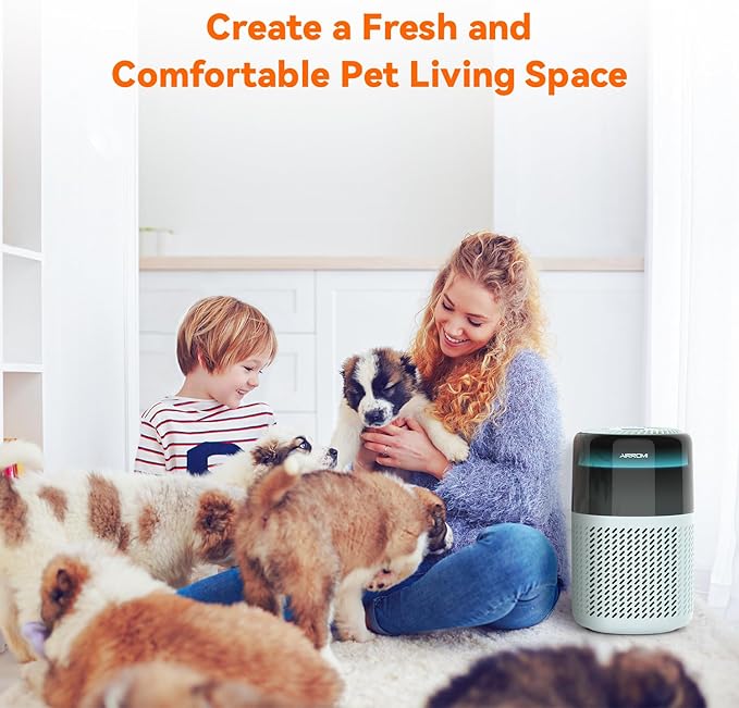 AIRROMI Air Purifier for Bedroom Home,HEPA Filter,Covers Upto 549 Ft²,Quiet 360°intake Air Cleaner with Fragrance ponge for Better Sleep,Night Light,Filters Smoke,Pet Dander,Allergies,Dust,A2005 Blue-PurrikoPets