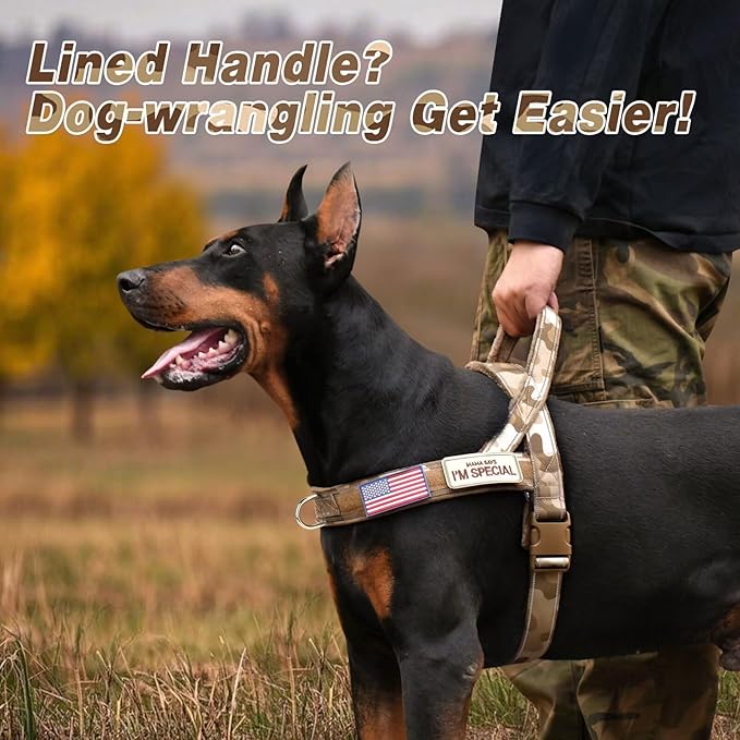 Forestpaw No Pull Dog Harness - Soft Flannel Padded Tactical Dog Vest Harness with Quick Release Buckle, Adjustable Reflective Pet Harness for Medium Dogs Walking Training,Brown Camouflage M-PurrikoPets