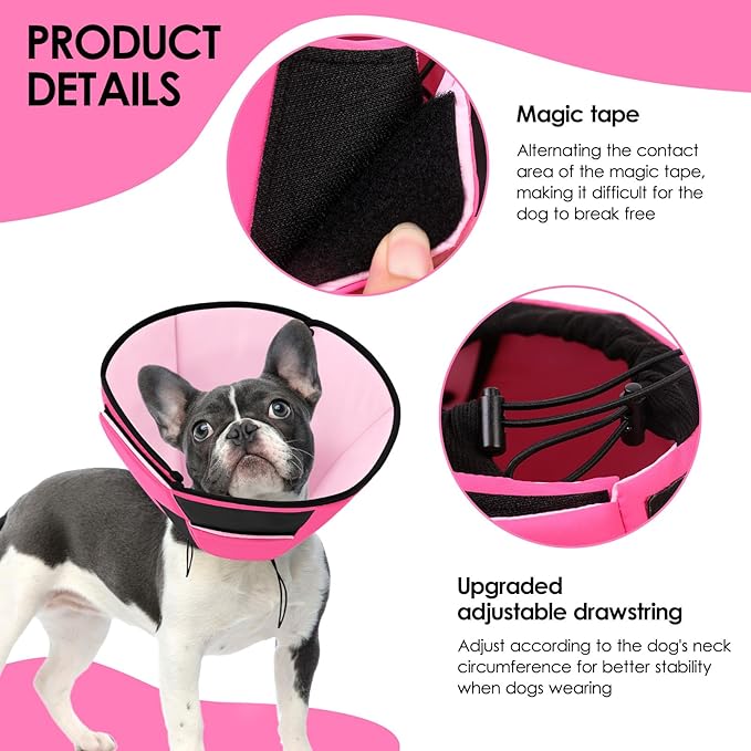 Dog Recovery Collar Cone for Medium Dogs, Adjustable Dog Cone Alternative After Surgery for Dogs to Stop Licking, Breathable Soft Cone for Medium Large Dogs, Pink M-PurrikoPets