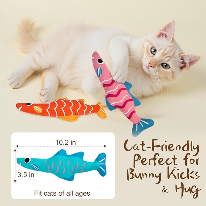 EXPAWLORER Catnip Cat Toys Fish,4 Pcs Durable Cat Kicker Toy with Natural Catnip Cotton,Interactive Bite Resistant Soft Pillow Filled for Indoor Cats Kitten Playing,Drives Bored Cats Crazy with Fun-PurrikoPets