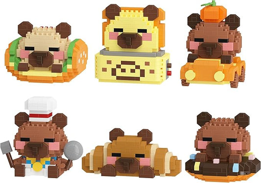 6 Set Cute Capybara Baking Bread Series Mini Building Toy Kawaii Animals Set Micro Adorable Pet Buildings Small Bricks Gifts Toys-PurrikoPets
