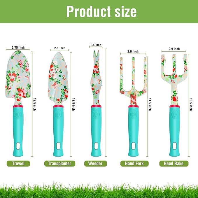 Garden Tools Set WANCHI 10 Piece Heavy Duty Floral Garden Tool Set Gardening Gifts for Women Men Birthday Rust-Proof Aluminum Garden Hand Tools Gardening Kit with Tote Bag Apron Glove-PurrikoPets
