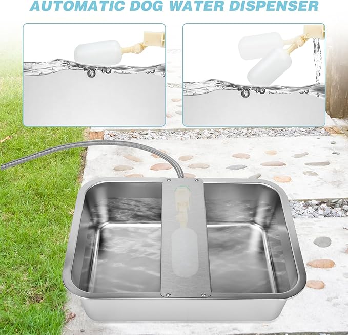 3 Gallon Automatic Dog Water Dispenser, Large Dog Water Bowl Dispenser for Outdoor, Stainless Steel Pet Bowl for Waterer Auto Fill Pet Waterer for Livestock Dogs Cats Chicken Fit 3/4'' GHT Faucet-PurrikoPets