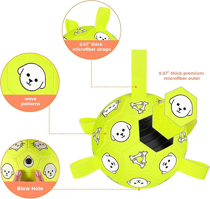 Dog Toys, Durable Dog Soccer Ball with Straps, Interactive Dog Toys, Water Fetch Ball for Tug of War, Puppy Toys for Indoor/Outdoor – Fun Dog Birthday Gift for Small & Medium Dogs, 6 Inch-PurrikoPets