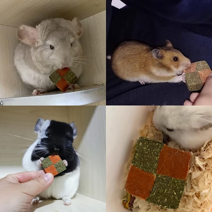 Fhiny 12 PCS Rabbit Carrots Chew Toys, Natural Timothy Hay Biscuit Cubes Rabbit Carrot Molar Treats Small Pet Snacks for Bunny Hamster Chinchilla Guinea Pig or Other Small Animals-PurrikoPets