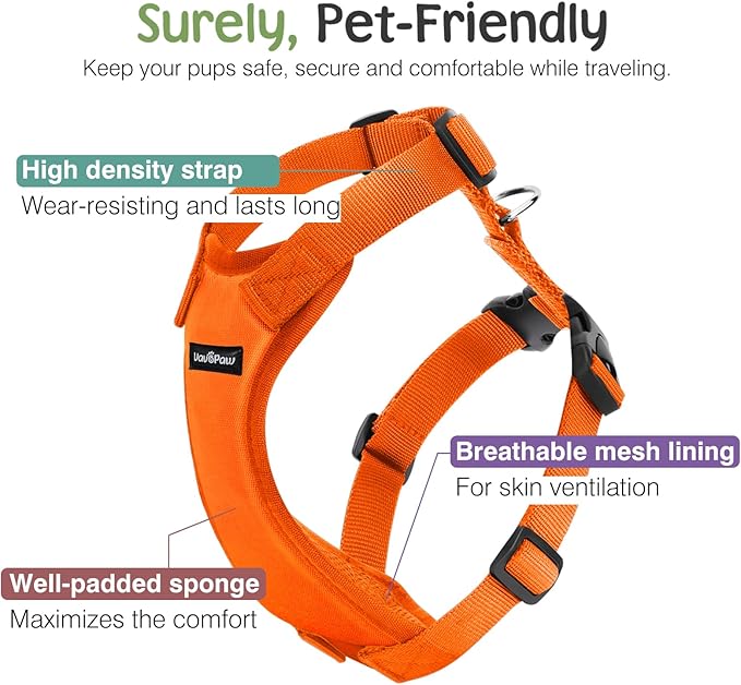 Dog Seat Belt, Safety Vest Dog Car Harness with Adjustable Buckle Dog Seat Belt for Vehicle Nylon Pet Safety Seat Belts Heavy Duty(M, Orange)-PurrikoPets