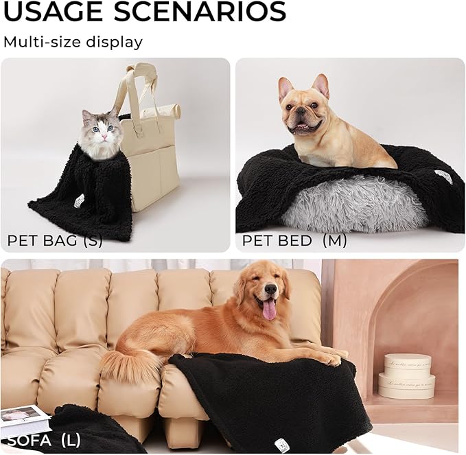 1 Pack 3 Calming Blankets Fluffy Premium Fleece Pet Blanket Soft Sherpa Throw for Dog Puppy Cat Black Large (41"x31")-PurrikoPets