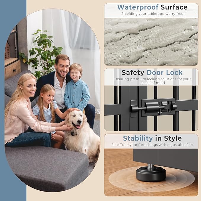 48'' XXL Dog Crate Furniture with 3 Doors, Wooden Crate End Table Heavy Duty Indoor Combination Cage for Medium to Large Dogs, Multiple Units Can be Combined, Grey-PurrikoPets