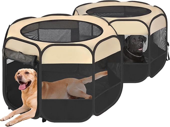 EighteenTek 2-in-1 Pop Up Cat Playpen XLarge, Dog Puppy Pet Playpen, Indoor Outdoor Cats Enclosed, Cat Tent House Crate Cage, Portable & Foldable Playpen for Kittens(No Divider, Unified Space)-PurrikoPets