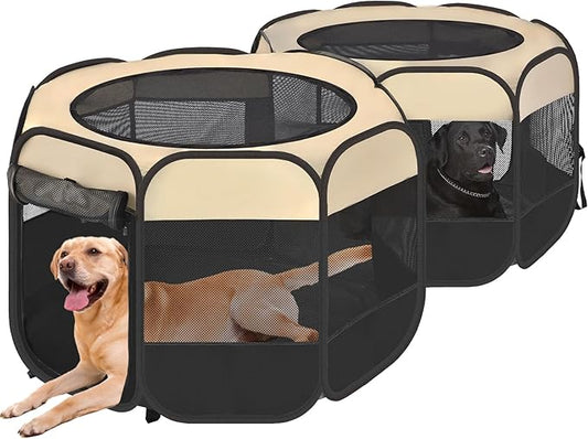 EighteenTek 2-in-1 Pop Up Cat Playpen XLarge, Dog Puppy Pet Playpen, Indoor Outdoor Cats Enclosed, Cat Tent House Crate Cage, Portable & Foldable Playpen for Kittens(No Divider, Unified Space)-PurrikoPets