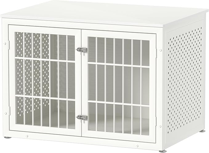 42" Heavy Duty Dog Crate Furniture for Large and Medium Dogs, Enclosed Design Wooden Metal Kennel, Wooden Cage Furniture Indoor, Decorative Dog Kennel End Table-PurrikoPets