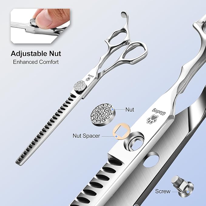 GLADOG 7" Chunkers Dog Grooming Scissors - Premium 9CR Dog Scissors for Grooming with Luxurious Diamond Nut，Ideal Dogs Shears for Reducing Bulk, Dogs Hair Scissor，Cat Scissor-PurrikoPets
