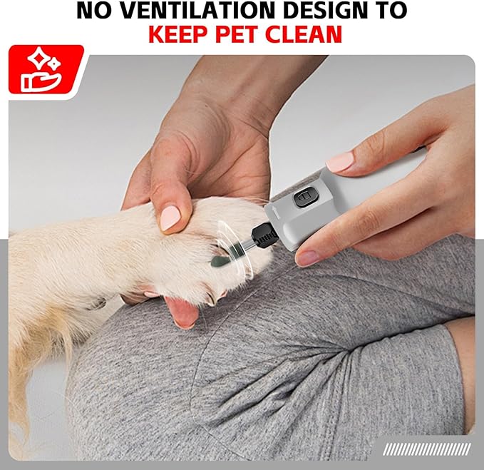 Dog Nail Grinder - Rechargeable Pet Nail Grinder, Electric Upgraded 5 Speed w LED Lights Cordless Dog Nail Trimmer Kit, 40 Accessories Pet Dog Claw Care Kit for Dogs Cats and Small Medium Animals Grey-PurrikoPets