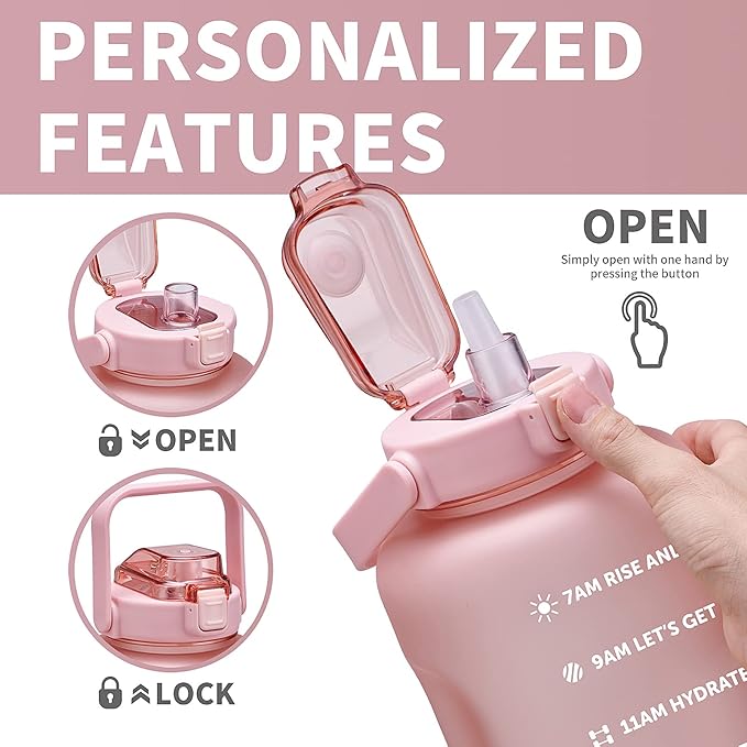 64oz,100oz,128oz Large Motivational Water Bottle with Time Marker, Leakproof & BPA Free Half Gallon Big Water Bottle with Straw Handle Tritan Frosted Water Jug for Gym,Fitness,Outdoor Sports-PurrikoPets