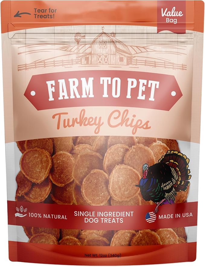 Farm To Pet Dog Training Treats, Healthy Turkey Dog Treats - 12 oz, Crunchy, Single Ingredient, All Natural Turkey Chips, Easy to Digest, Great for Dogs with Chicken Allergies, Made in USA-PurrikoPets