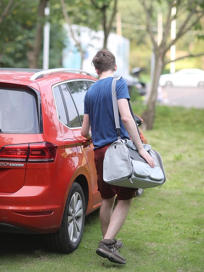 FUKUMARU Cat Carrier, Soft-Sided Small Dog Carrier, Large Cat Travel Bag with 4 Mesh Windows, Under 15 lb Airline Approved Pet Carrier with 4 Storage Pockets, Rollable Cover for Nervous Cats, Grey-PurrikoPets
